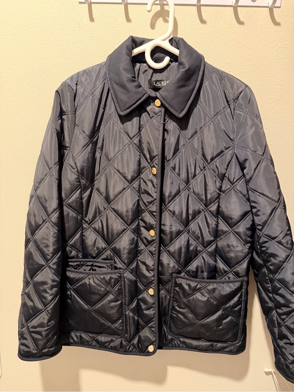 Ralph Lauren Quilted Diamond-Pattern Puffer Jacket. Dark navy.